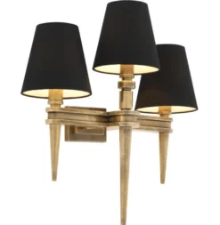 Casa Padrino Designer Messing 3er Wandleuchte 46 x 23,5 x H 50 cm - Luxus Wandlampe