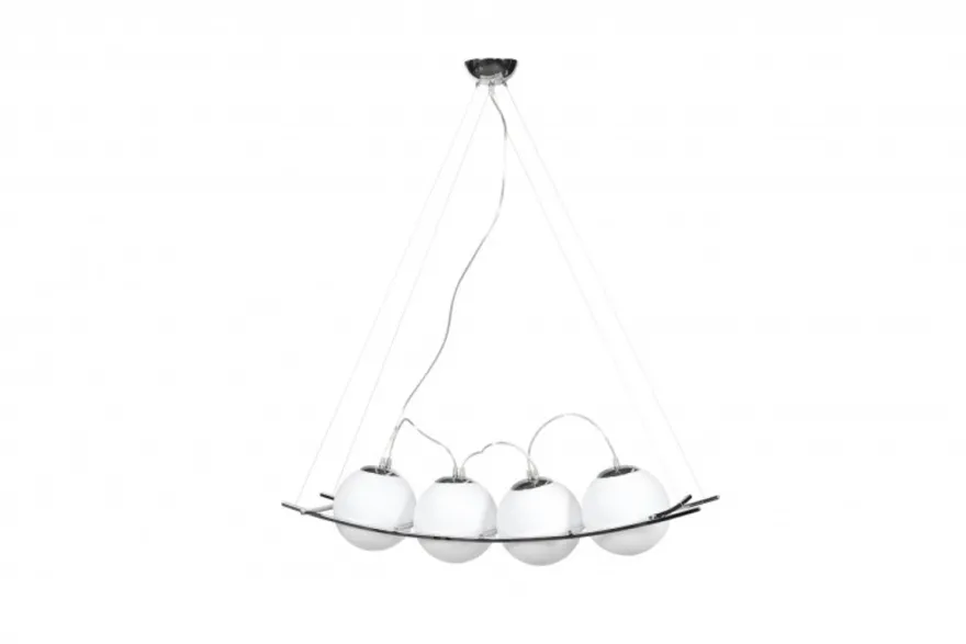 Casa Padrino Designer Pendelleuchte Modern, 4 weisse Glaskugeln getönt, Silber, B 100 cm x T 36 cm x H 20 cm