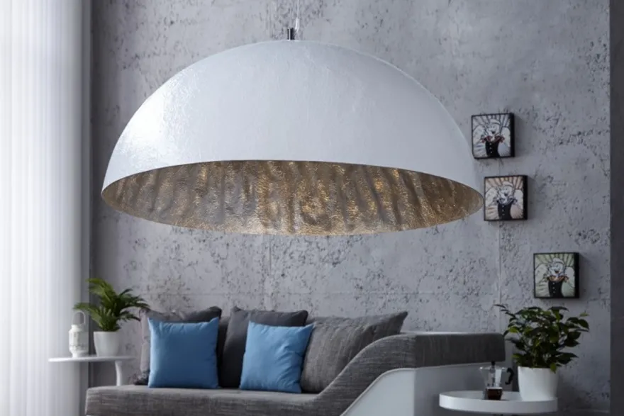 Casa Padrino Designer Pendelleuchte Modern, Edelstahl und Aluminium, Weiß / Silber, Durchmesser 70 cm