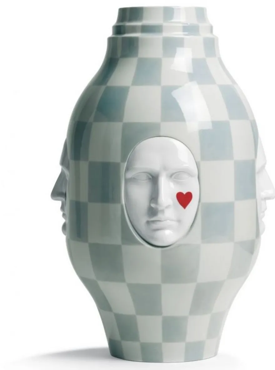 Casa Padrino Designer Porzellan Vase Weiß / Grau / Rot Ø 31 x H. 52 cm - Handgefertigte & Handbemalte Luxus Dekoration