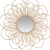 Casa Padrino Designer Rattan Spiegel Naturfarben Ø 85 cm - Wandspiegel im Blumen Design