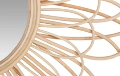 Casa Padrino Designer Rattan Spiegel Naturfarben Ø 85 cm - Wandspiegel im Blumen Design