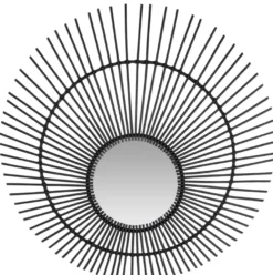 Casa Padrino Designer Rattan Spiegel Schwarz Ø 120 cm - Wandspiegel im Sonnen Design