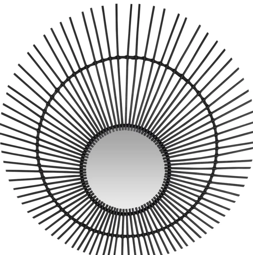 Casa Padrino Designer Rattan Spiegel Schwarz Ø 120 cm - Wandspiegel im Sonnen Design