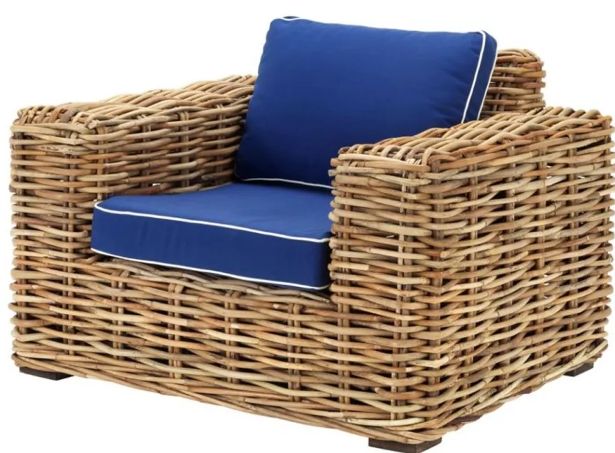 Casa Padrino Designer Rattan Sessel 100 x 88 x H. 69 cm - Luxus Wohnzimmer Möbel