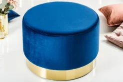 Casa Padrino Designer Rundhocker Blau / Gold B. 55 x H. 35 cm - Wohnzimmer Möbel