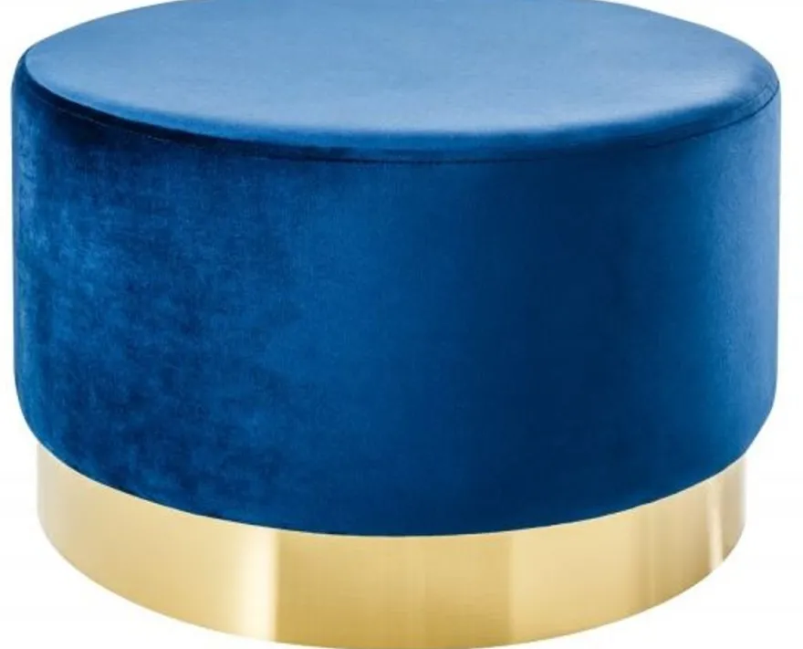 Casa Padrino Designer Rundhocker Blau / Gold B. 55 x H. 35 cm - Wohnzimmer Möbel