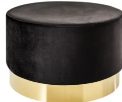 Casa Padrino Designer Rundhocker Schwarz / Gold B. 55 x H. 35 cm - Wohnzimmer Möbel