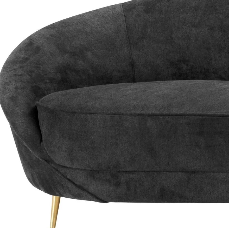 Casa Padrino Designer Samt Sofa Schwarz / Messingfarben 245 x 87 x H. 79 cm - Gebogene Luxus Couch - Designer Wohnzimmer Möbel