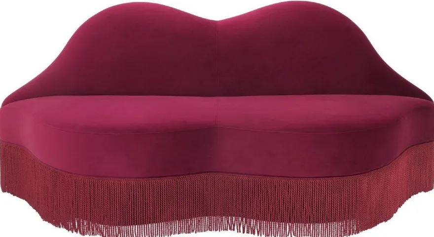 Casa Padrino Designer Samt Sofa Lippen Mund Bordeauxrot 195 x 80 x H. 97 cm - Designer Wohnzimmer Möbel - Luxus Kollektion