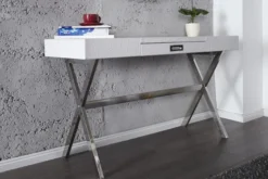 Casa Padrino Designer Schminktisch mit Schublade, Weiss, Krokodilnachbildung, 120 x 72 x 45 cm