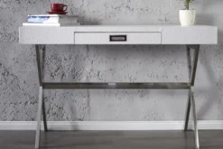 Casa Padrino Designer Schminktisch mit Schublade, Weiss, Krokodilnachbildung, 120 x 72 x 45 cm