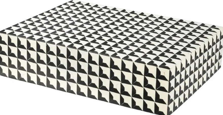 Casa Padrino Designer Schmuckkasten mit Deckel Schwarz / Weiß 40 x 30 x H. 10 cm - Schmuckschatulle - Aufbewahrungsbox - Luxus Qualität