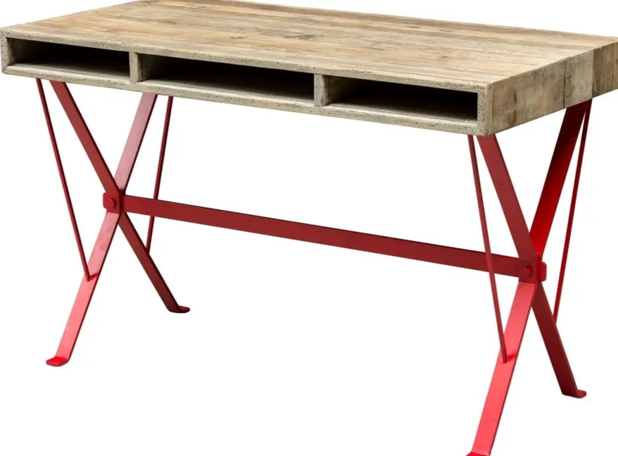 Casa Padrino Designer Schreibtisch mit rot pulverbeschichteten Beinen 120 x 60 x H. 77 cm - Designer Büromöbel