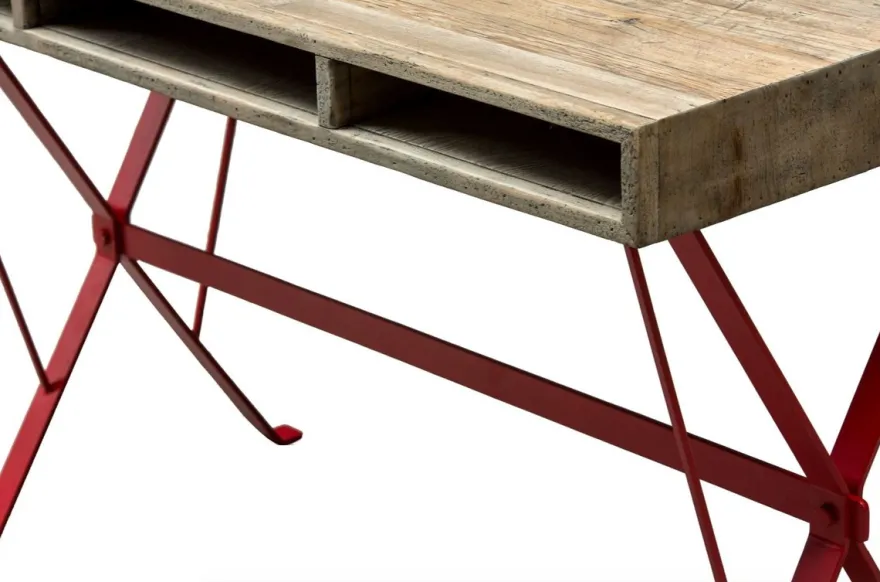 Casa Padrino Designer Schreibtisch mit rot pulverbeschichteten Beinen 120 x 60 x H. 77 cm - Designer Büromöbel