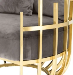 Casa Padrino Designer Sessel linksseitig mit 2 Kissen Grau / Gold 91,5 x 75 x H. 136,5 cm - Designer Wohnzimmer Möbel - Luxus Qualität