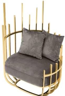 Casa Padrino Designer Sessel linksseitig mit 2 Kissen Grau / Gold 91,5 x 75 x H. 136,5 cm - Designer Wohnzimmer Möbel - Luxus Qualität