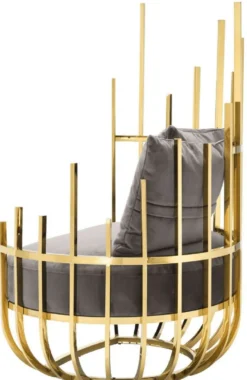 Casa Padrino Designer Sessel linksseitig mit 2 Kissen Grau / Gold 91,5 x 75 x H. 136,5 cm - Designer Wohnzimmer Möbel - Luxus Qualität