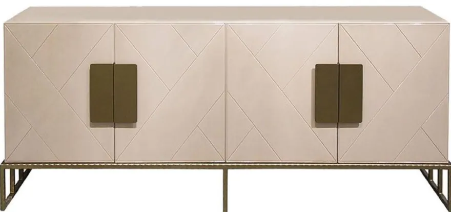 Casa Padrino Designer Sideboard Creme / Messing 200 x 40 x H. 80 cm - Wohnzimmer Keramik Schrank mit 4 Türen - Luxus Möbel