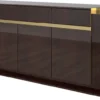 Casa Padrino Designer Sideboard Dunkelbraun Hochglanz / Gold 220 x 50 x H. 85 cm - Edler Schrank mit 4 Türen und 4 Schubladen - Luxus Wohnzimmer Möbel