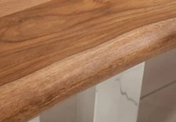 Casa Padrino Designer Sitzbank Braun / Silber 180 x 45 x H. 45 cm - Luxus Sitzbank mit massivem Sheesham Holz und polierten Edelstahl Beinen