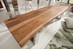 Casa Padrino Designer Sitzbank Braun / Silber 180 x 45 x H. 45 cm - Luxus Sitzbank mit massivem Sheesham Holz und polierten Edelstahl Beinen