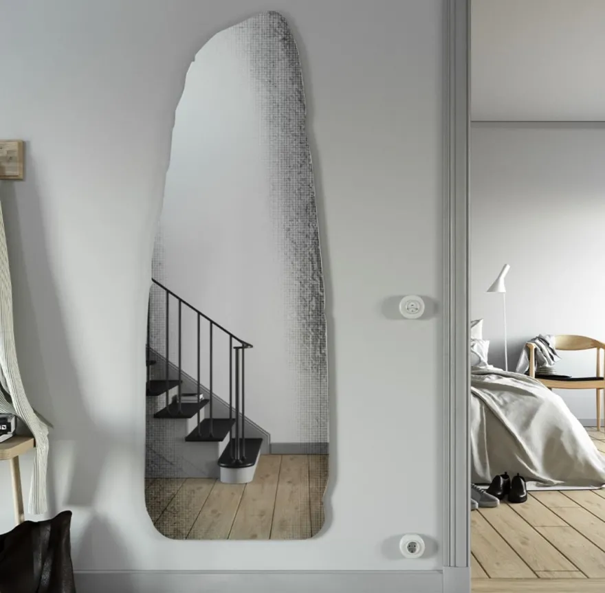 Casa Padrino Designer Spiegel Schwarz 64 x H. 175 cm - Wandspiegel in 3-D Felsen Optik - Garderobenspiegel - Wohnzimmer Spiegel - Luxus Kollektion