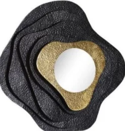 Casa Padrino Designer Spiegel Schwarz / Gold 96 x H. 96 cm - Moderner pulverbeschichteter und galvanisierter Metall Wandspiegel - Luxus Kollektion