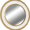 Casa Padrino Designer Spiegel Gold Ø 90 cm - Moderner mit Goldfolie pulverbeschichteter Metall Wandspiegel - Luxus Deko Accessoires