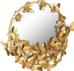 Casa Padrino Designer Spiegel Gold 73 x 5 x H. 70 cm - Moderner pulverbeschichteter Metall Wandspiegel mit dekorativen Schmetterlingen - Deko Accessoires