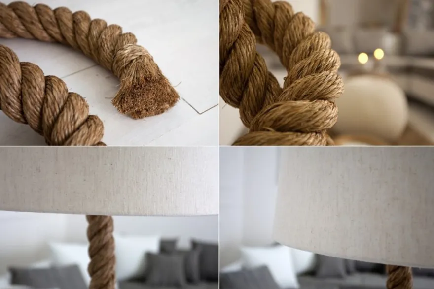 Casa Padrino Designer Stehleuchte Marine Tauseil - Seil Stehlampe im maritimen Look - creme natur - Höhe 160 cm