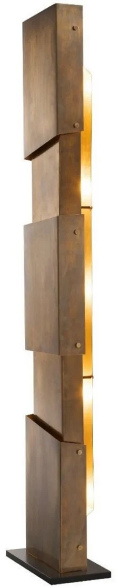 Casa Padrino Designer Stehleuchte Vintage Messingfarben / Schwarz 40 x 20 x H. 178 cm - Moderne Stehlampe - Wohnzimmer Lampe - Luxus Qualität