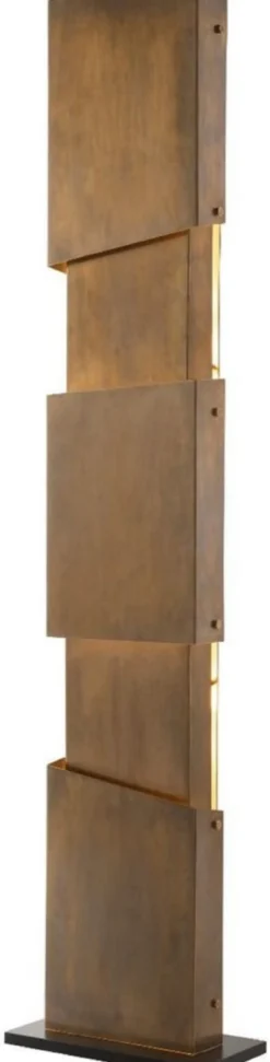 Casa Padrino Designer Stehleuchte Vintage Messingfarben / Schwarz 40 x 20 x H. 178 cm - Moderne Stehlampe - Wohnzimmer Lampe - Luxus Qualität