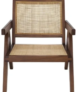 Casa Padrino Designer Stuhl Braun / Naturfarben 58 x 82 x H. 70 cm - Massivholz Stuhl mit Armlehnen und handgewebtem Rattangeflecht - Luxus Wohnzimmer Möbel