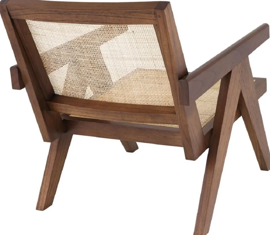 Casa Padrino Designer Stuhl Braun / Naturfarben 58 x 82 x H. 70 cm - Massivholz Stuhl mit Armlehnen und handgewebtem Rattangeflecht - Luxus Wohnzimmer Möbel