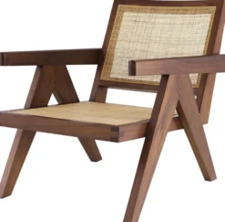 Casa Padrino Designer Stuhl Braun / Naturfarben 58 x 82 x H. 70 cm - Massivholz Stuhl mit Armlehnen und handgewebtem Rattangeflecht - Luxus Wohnzimmer Möbel