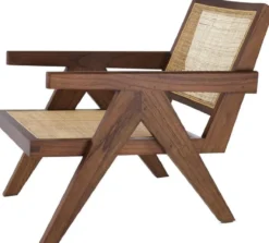 Casa Padrino Designer Stuhl Braun / Naturfarben 58 x 82 x H. 70 cm - Massivholz Stuhl mit Armlehnen und handgewebtem Rattangeflecht - Luxus Wohnzimmer Möbel