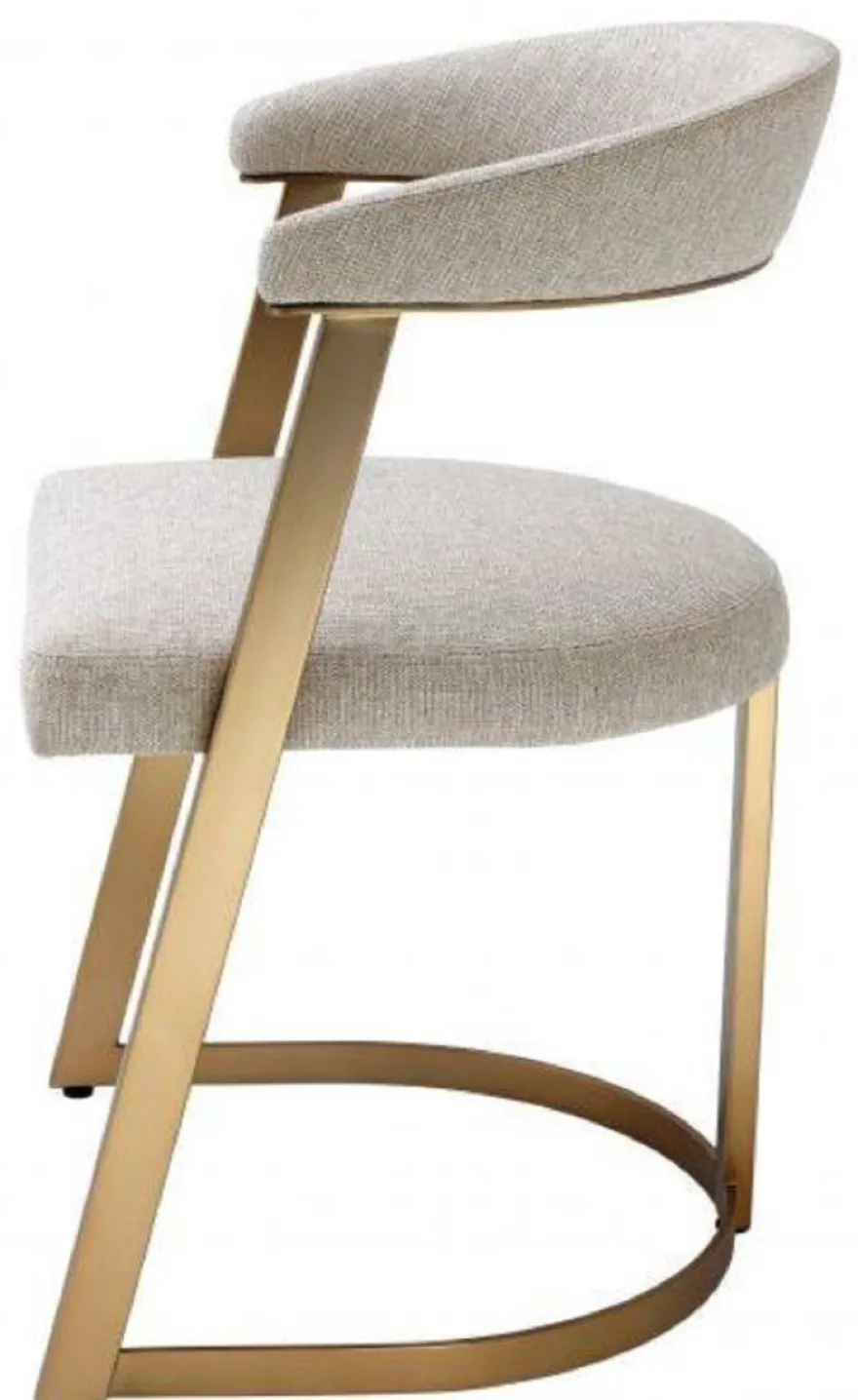 Casa Padrino Designer Stuhl mit Armlehnen Naturfarben / Messingfarben 53,5 x 49 x H. 78 cm - Esszimmerstuhl - Bürostuhl - Designermöbel