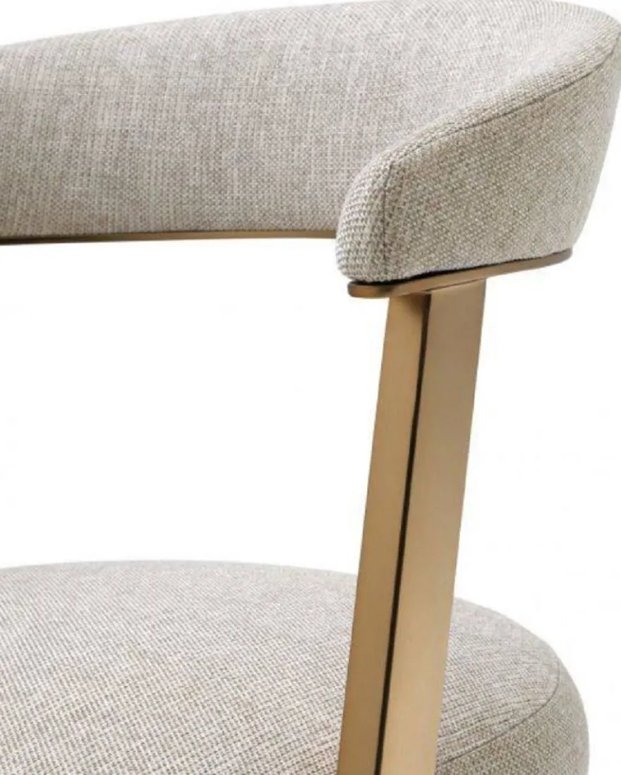 Casa Padrino Designer Stuhl mit Armlehnen Naturfarben / Messingfarben 53,5 x 49 x H. 78 cm - Esszimmerstuhl - Bürostuhl - Designermöbel