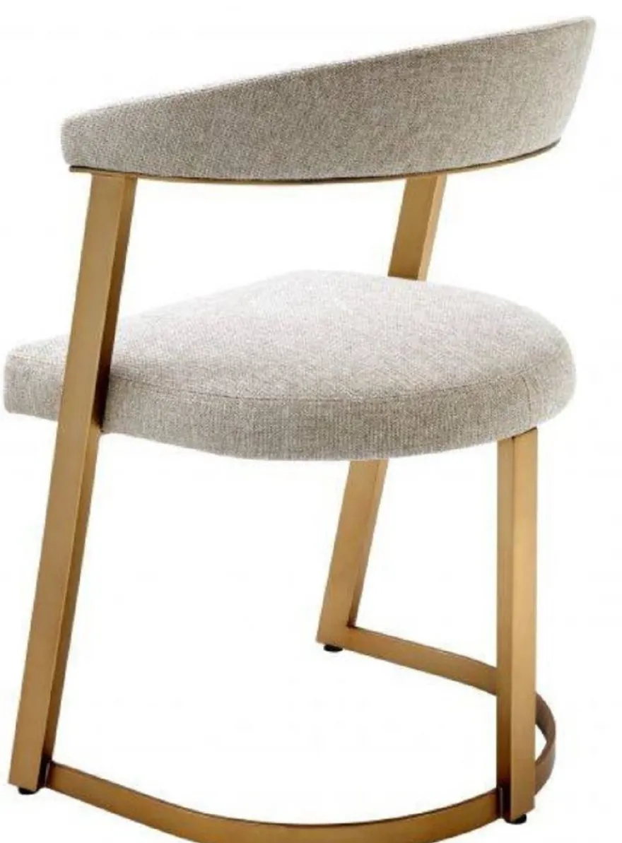 Casa Padrino Designer Stuhl mit Armlehnen Naturfarben / Messingfarben 53,5 x 49 x H. 78 cm - Esszimmerstuhl - Bürostuhl - Designermöbel