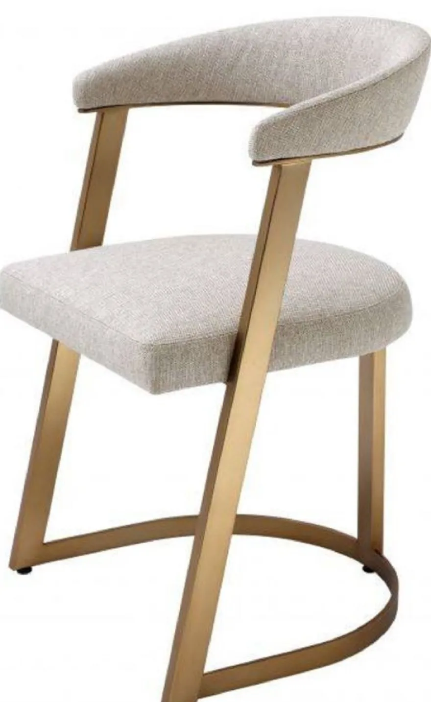 Casa Padrino Designer Stuhl mit Armlehnen Naturfarben / Messingfarben 53,5 x 49 x H. 78 cm - Esszimmerstuhl - Bürostuhl - Designermöbel