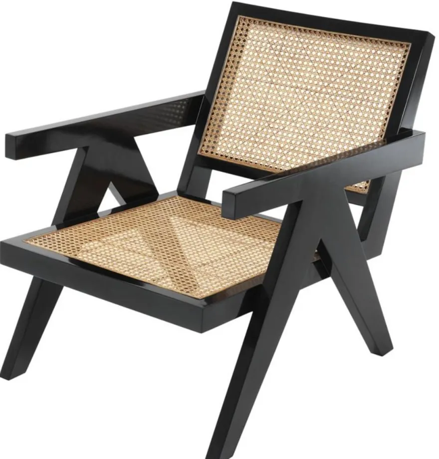 Casa Padrino Designer Stuhl mit Armlehnen in schwarz / naturfarben 58 x 82 x H. 70 cm - Designermöbel