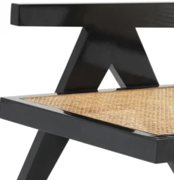 Casa Padrino Designer Stuhl mit Armlehnen in schwarz / naturfarben 58 x 82 x H. 70 cm - Designermöbel