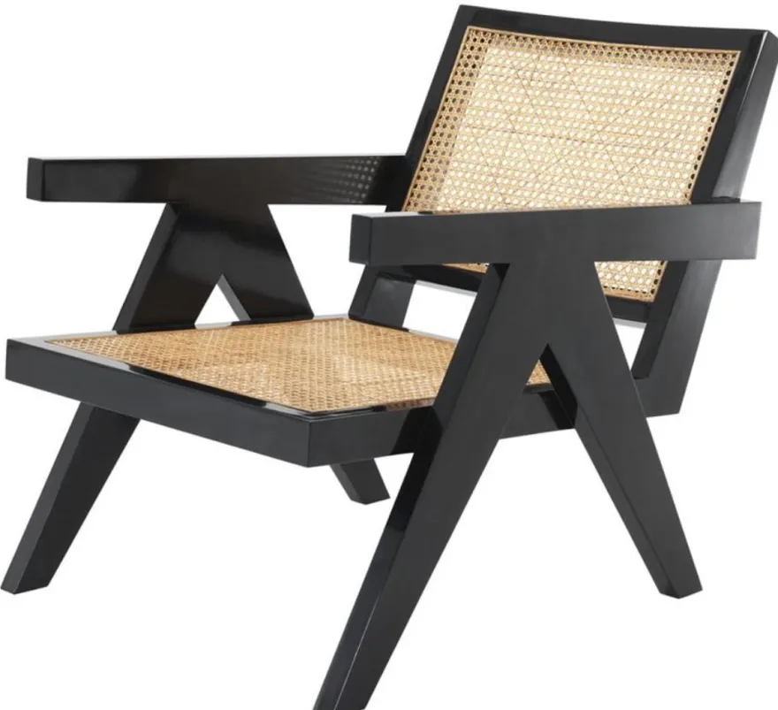 Casa Padrino Designer Stuhl mit Armlehnen in schwarz / naturfarben 58 x 82 x H. 70 cm - Designermöbel