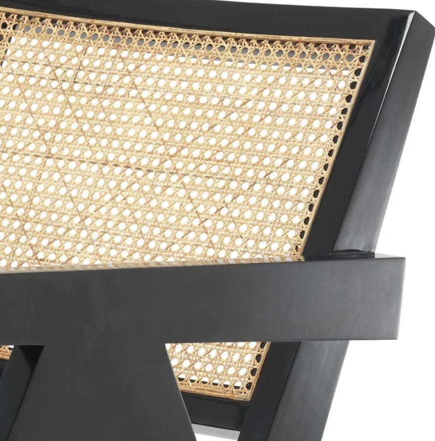 Casa Padrino Designer Stuhl mit Armlehnen in schwarz / naturfarben 58 x 82 x H. 70 cm - Designermöbel