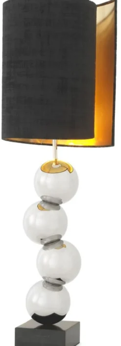 Casa Padrino Designer Tischleuchte Silber / Schwarz Ø 32 x H. 100 cm - Moderne Schreibtischleuchte mit Marmorsockel - Luxus Kollektion