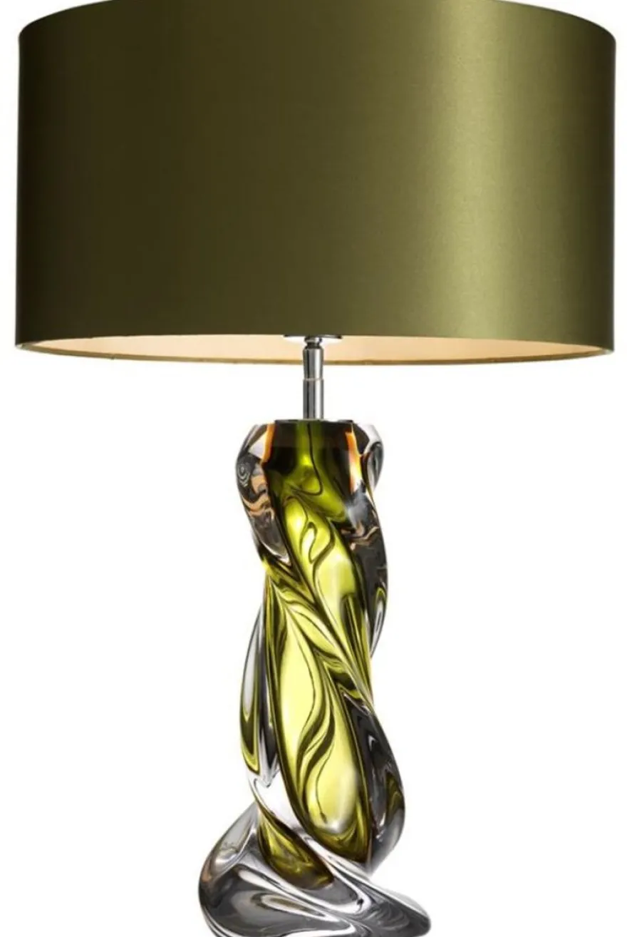 Casa Padrino Designer Tischleuchte in Grün - Luxuriöse Tischlampe aus Glas und Eisen - 16 x 43 x 65 cm