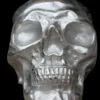 Casa Padrino Designer Totenkopf Skulptur Mod1L Silber, Höhe 16,5 cm, Breite 14 cm, Tiefe 18 cm aus Aluminium vernickelt