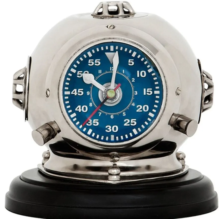 Casa Padrino Designer Uhr Taucherhelm auf Sockel 18 x H. 19 cm - Luxus Tischuhr