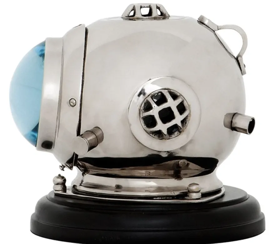 Casa Padrino Designer Uhr Taucherhelm auf Sockel 18 x H. 19 cm - Luxus Tischuhr